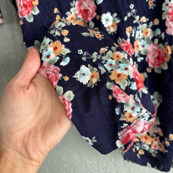 Flutter and Kick Maternity Shirt Large Blue Pink Floral Cowl Neck 3/4 Sleeve - Picture 2 of 7